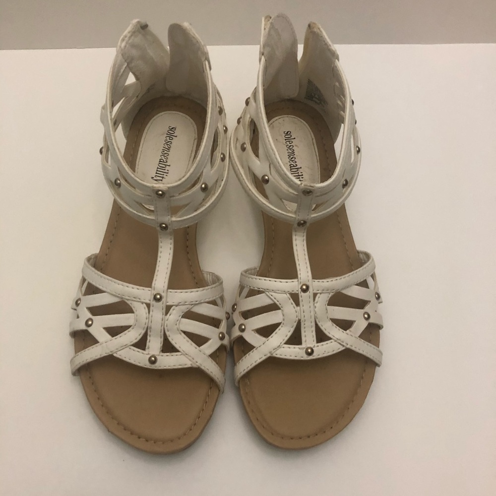 Sole sensibility white wedge gladiator sandals